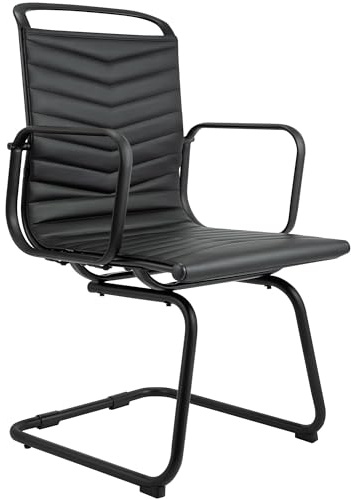 CLP Silla Cantilever con reposabrazos Tomkin, Silla de Comedor Moderna con tapizado de Cuero sintético, Estructura metálica Estable, Color:Negro
