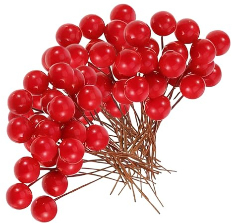 100 Pcs Red Berries Christmas Decoration,Christmas Holly Berries for Xmas | Artificial Red Berry for Xmas Wreath,for Xmas Tree Ornaments & Wreath Making,Home Party Wedding & ChristmasParty Table Decor
