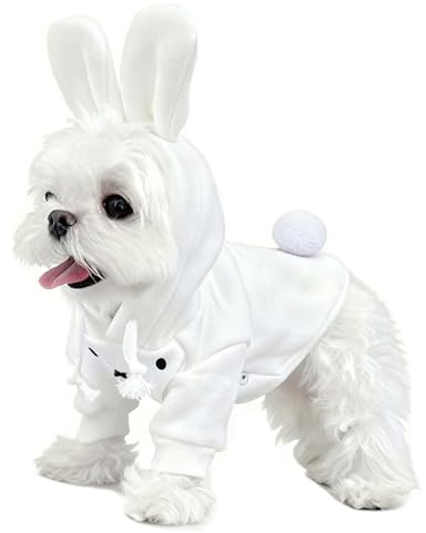 MuYaoPet Dog Easter Bunny Costume with Rabbit Ears & Fluffy Tail,Cute Rabbit Pet Outfit for Small Medium Large Dogs,Warm Plush Halloween Party Puppy Clothes Hoodie Sweater Shirt S