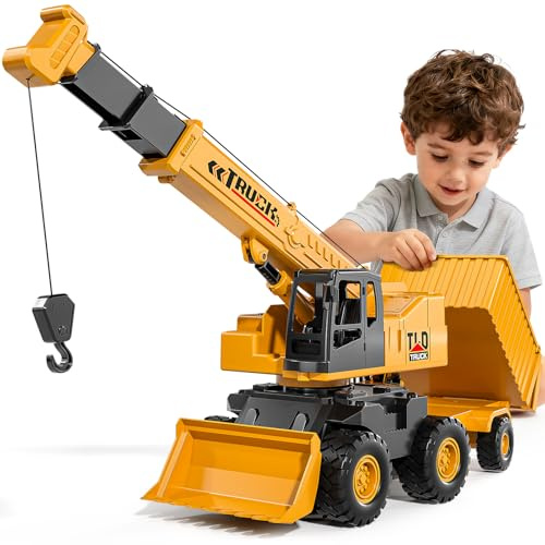 KukuFun Construction Truck for Boys 3-5 Year Old, Crane Bulldozer Dump Truck 3-in-1 Children Vehicles, Controllable Construction Toddler Car Toy Set Best Birthday Gifts Toy for Kids Boys Girls