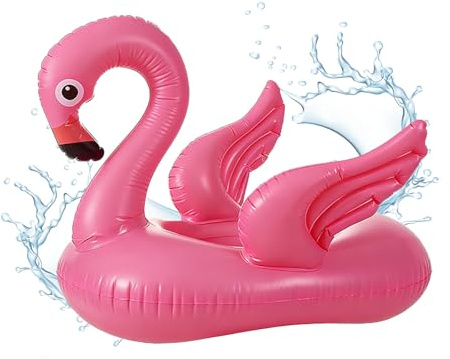 FuYelng Flamingo uppblåsbar simring, 60 x 40 x 50 cm uppblåsbar flamingo-formad flottör 3–6 år pool tillbehör, för strand pool presenter fest vattenleksaker sommar