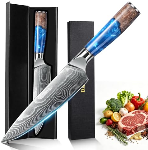 hoforife Cuchillo Chef 20 cm Damasco - Mango Ergonómico Himmelblau