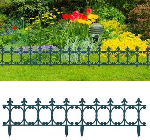 Ziaphsol 16 bordes de césped verde de polipropileno, 10 m de longitud, estilo gótico, bordes para parterres, bordes de jardín para insertar, borde de corte y limitación de caminos en exteriores