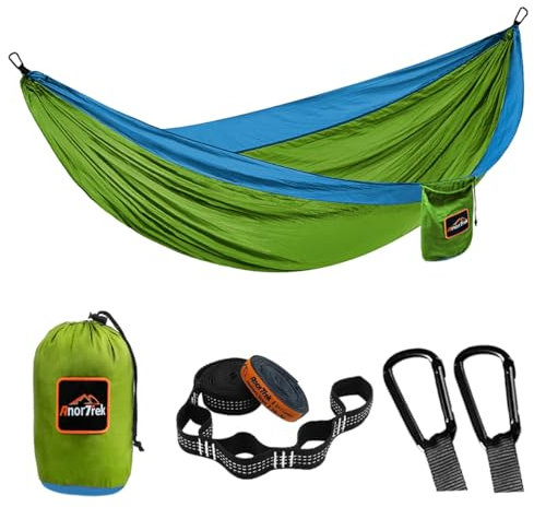 Anortrek Outdoor Hängematte 2 Personen 300x200 cm [249kg Tragkraft] Ultraleicht – Camping-Zubehör mit Baumgurten, Atmungsaktive Nylon Reisehängematte für Wanderung & Garten