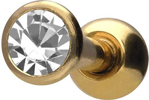 PIERCINGLINE Chirurgenstahl Ohrpiercing KRISTALL Piercing Ohr Tragus Stecker Goldfarben