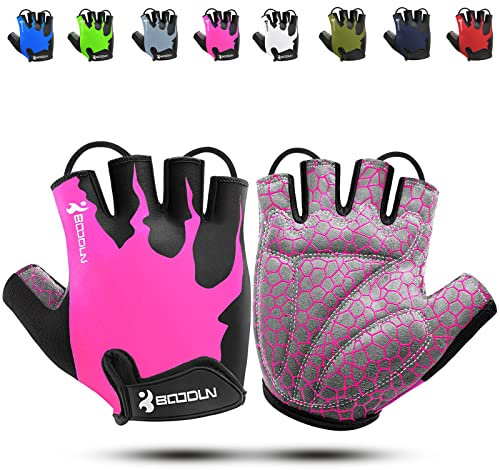 KONVINIT Fahrradhandschuhe für Damen Halbfinger MTB Handschuhe,Radhandschuhe für Frauen,Atmungsaktive rutschfeste Stoßdämpfung,pink M