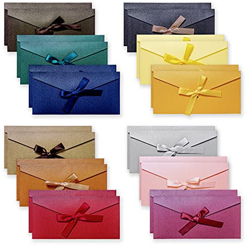 24 Stück Kraftpapier Umschläge, Retro Kraftpapier Vintage Kraft Briefumschläge mit farbigen Bändern Geschenkkarten für handgefertigte Einladungen, Hochzeits- oder Festival-Karten (12 Farben)