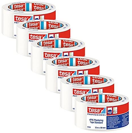 tesa PVC Putzband Standard 60399 glatt Abdeckband für Putz- und Malerarbeiten - zum Abkleben und Abdecken - weiß - je 33 m x 50 mm | 6er Pack