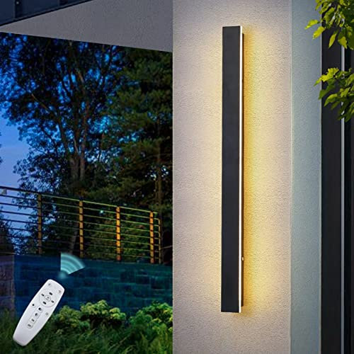 Dimmbar AussenLampe Wand Wandleuchte mit Fernbedienung Innen Außen Lichtleiste Schwarz Metall Acryl IP65 Wasserdicht Up Down Wandlampe LED Aussen-Leuchte Bad-Lampe Deko Schlafzimmer Wohnzimmer,150cm