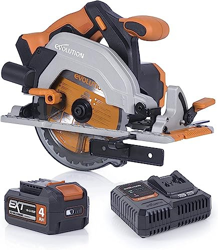 Evolution Scie à circulaire sans fil Evolution Power Tools R165CCS-Li pour coupe multi-matériaux. Comprend une batterie 4 Ah et un chargeur, une lame TCT 165MM et une garantie de 3 ans