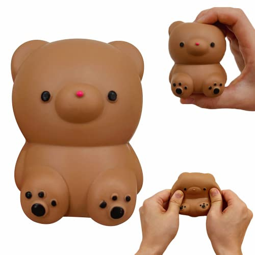 Brown Gummy Bear Stress Relief Dough Ball (1 Pack) - Miniature Animals Figurines Squishy Ball - Stretchy Stress Balls for Adults, Cute Bear Squishy Ball for Relax, Calm, Focus, Desk Decor