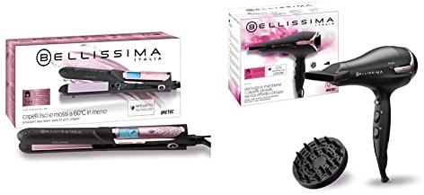 Bellissima Imetec Intellisense B24 100 Piastra per Capelli Lisci e Mossi a 60 & deg & Bellissima Imetec Asciugacapelli K9 2300 Asciuga e Mantiene Idratati i Capelli senza Effetto Crespo, 2300 W