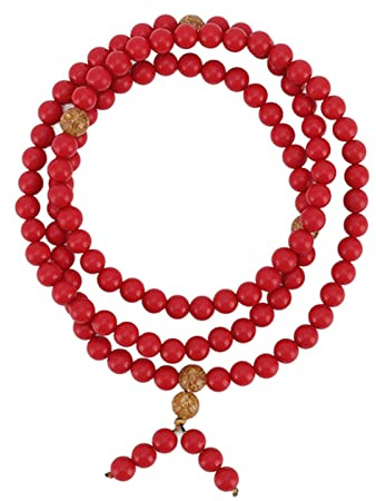 Buachois Pulsera de Cuentas de oración, 8 mm, 108 Cuentas, cinabrio Natural, meditación Budista roja, Cuentas de Rosario, Pulseras elásticas de oración, Pulsera de Cadena de Cuentas de Buda