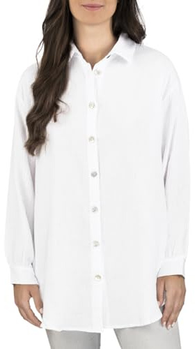 DENIMFY Blusa para mujer DFMathilda de ajuste oversize, camisa de muselina de manga larga, parte superior básica, blusa con botones, elegante, con botones, de un solo color, 100% algodón, negro