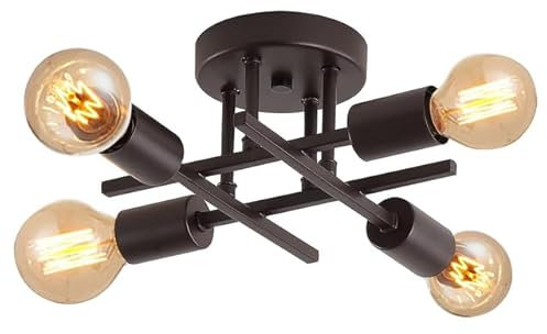 ktjes Vintage Sputnik Ceiling Light Chandelier, Black 4-Light Chandelier Lights Industrial Semi-Flush Mount Lamp for Bedroom Living Room and Kitchen Island, Suitable E27 Bulb