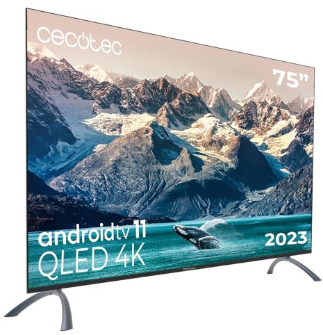 Cecotec Televisore QLED 75 Smart TV Serie V2 VQU20075S. 4K UHD, Android 11, Design senza cornice, MEMC, Dolby Vision e Dolby Atmos, HDR10, Wide Color Gamut, 2 Altoparlanti da 10W, 2023.