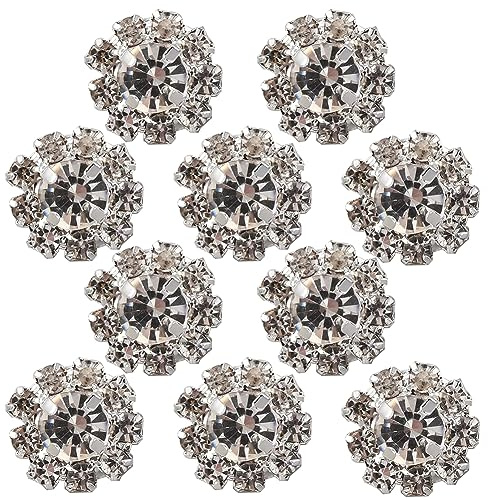 GORGECRAFT 1 Box 10Pcs Rhinestone Shank Buttons Silver Alloy Crystal Flower Shape Button Round Decorative Metal Buttons for DIY Sewing Crafts Shawls Dress Clothing Bags Embellishments Wedding Decor