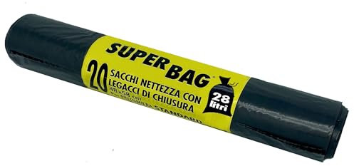 FRIO - 20 Bolsas de Basura Negras de 28 Litros para Cubos de Basura, Recogida Separada, Bolsas de Plástico PE Reciclado con Ataduras. Bolsas de basura resistentes 48x58 cm
