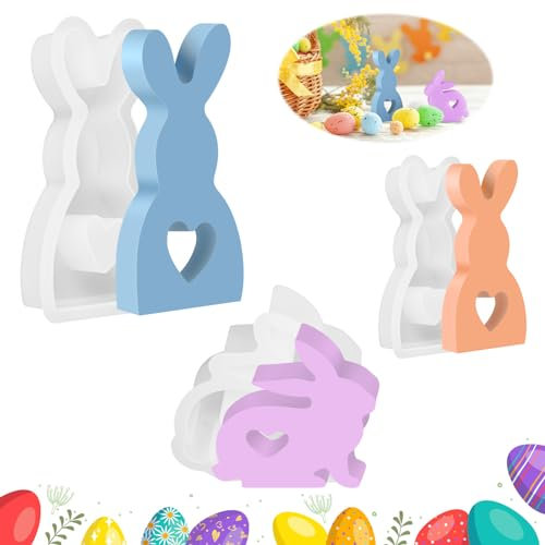 3 Stück Silikonformen Ostern Hase Gießformen, 3D Silikonform Ostern, Gießform Hase Ostern, Osterhase Silikonform Kerzen, Silikon Gießform für DIY Handwerk, Ostern Dekoration