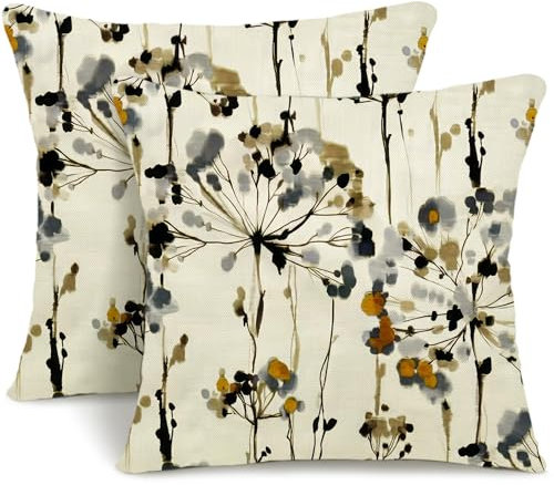 YCOLL Kissenbezug 40x40 2er Set Dekokissen Leinen Sofakissen,Zierkissen Florales Aquarellgemälde Kissenbezüge,für Sofa Schlafzimmer Wohnzimmer Outdoor Kissenhülle 40x40cm A256-16