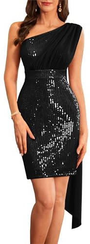 GRACE KARIN Robe de soirée à paillettes pour femme, sans manches, à une épaule, robe de fête noire, taille 40
