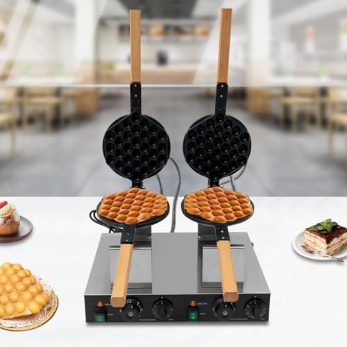 Bubble Waffeleisen Doppelt Drehbar Bubble Waffle Maker, 2830W Kommerzielle Doppelwaffeleisen Edelstahl Waffelmaschine mit Antihaftbeschichtung & Timer für Cafe/Dessert-Shop/Restaurant, 50-300 °C