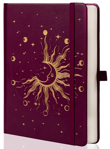 MGGAO Journaux Soleil et Lune pour femmes et hommes, carnets A5 à couverture rigide pour écrire au travail, en voyage, à l'école, 318 pages numérotées, 14,7 x 21,4 cm