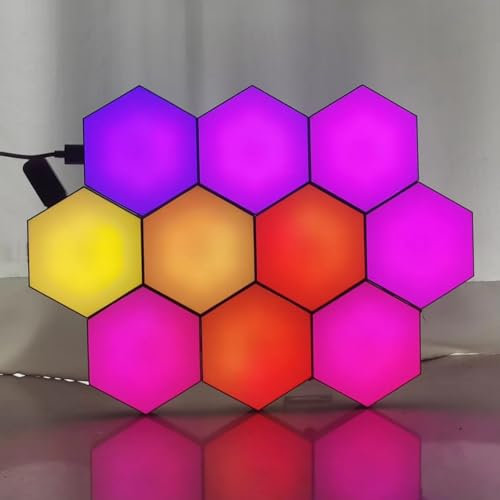 Aurevita Hexagon Paneles Ld Pared, 10 PCS Smart WiFi Hexágonos Led Luces Pared Sincroniza Música, Gaming Led Work with Alexa para Sala de Estar, Sala de Juegos Accesorios (10 PCS)