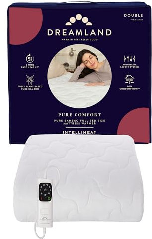 Dreamland – Double Bamboo Electric Blanket, Fast Heating Underblanket, 6 Heat Settings, Hypoallergenic, Auto Safety Shut Off, Detachable Control, 190x137cm, Heated Blanket for Double Bed