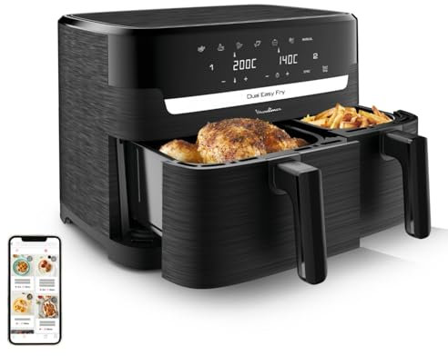 Moulinex Double friteuse à air XXL 11L, 8personnes et plus, Grand panier jusqu'à 3kg, 7programmes prédéfinis, Dual Easy Fry XXL, EZ9428F0, Noir