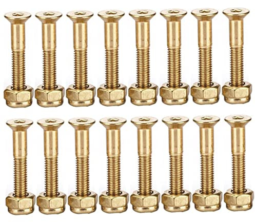 Hbbgdiy Vis de Skateboard Set de matériel Longboard Skate Bridge Nail Truck Vis pour Remplacement Gold 25 mm 16pcs Planche à roulet