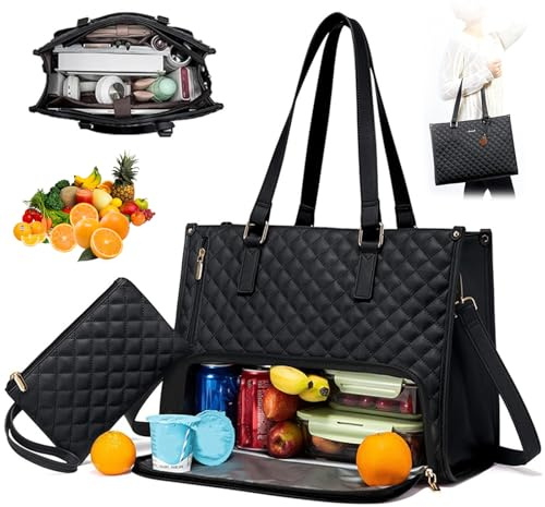 CHENBOOW Bolsa de Almuerzo,Bolsa Termica Porta Alimentos,Bolsa Comida Trabajo,2 In 1 Tote Bag Lunch Bag Combo,Bolso Mujer de Mano para Portátil de 15.6 Pulgadas,para Trabajo,Viajes,Oficina