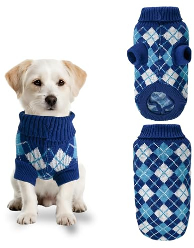 PawSailor Hundepullover Kleine Hunde mit Rollkragen Gestrickt, Blau S