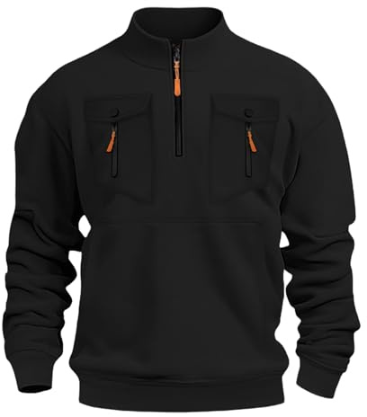 Generisch Pull pour homme sans capuche, pull de travail en polaire, pull d'hiver à col montant, sweat-shirt à manches longues, couleur unie, tendance pour le travail, le fitness, l'extérieur
