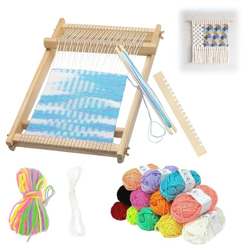 Pluvyze Marco para niños, juego de telar de madera, 20 x 17 cm, adecuado para niños a partir de 6 años, viene con 13 hilos en diferentes colores, adecuado para principiantes, para tejer y diseñar