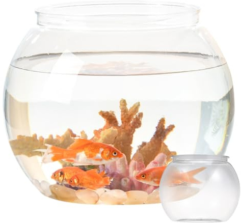 Alipis Small Round Fish Bowl Clear Plastic Desktop Aquarium Tank Home Office Decoration 8.66In X 8.66In X 6.89In Durable Micro Fish Tank for Plants and