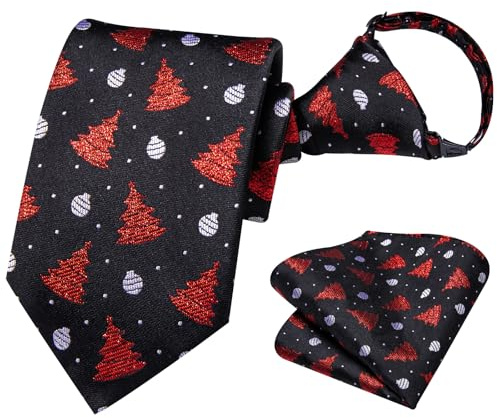 Hi-tie silke jul pojkar slips set 8-11 förknutna slipsar för pojke, Svart röd julgran
