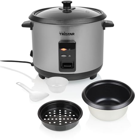 Tristar Reiskocher, 1,5 L Kapazität, Edelstahlgehäuse, Dampfgaraufsatz, Automatische Abschaltung, Warmhaltefunktion, 500 W, RK-6145