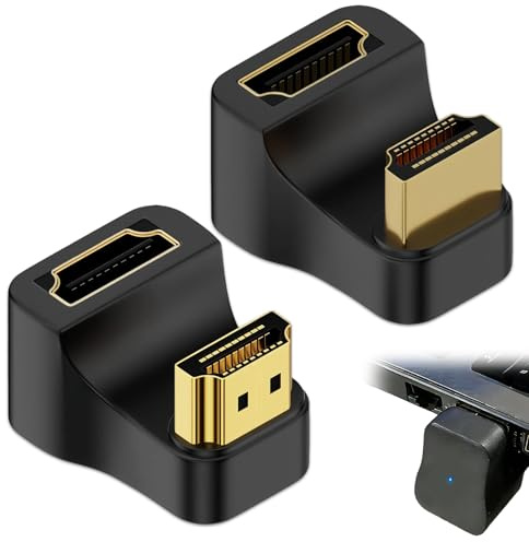 2 st vinklad HDMI-adapter, U-formdisplayadapter HDMI 2.1 hane till hona, 180 graders vinkeladapter Ultra HD-kontakt, 2K @ 144 Hz, 4K @ 60 Hz, för TV-skärm för bärbar dator