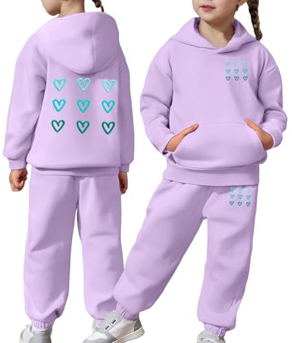 Generisch 2026 Sudadera con Capucha de Manga Larga Tops Pantalones Conjunto de Trajes para Niño Sólido Cálido Chándal, morado, 10-11 años