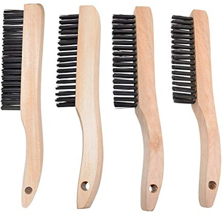 JOUNJIP 4 Multi-Purpose Shoe Handle Wire Scratch Brushes with Black Oil Tempered Steel