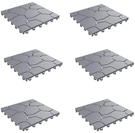 Pure Garden 6-Pack Polypropylene Interlocking Patio Deck Tiles - Weather-Resistant Outdoor Flooring for Balcony, Porch, and Garage (Gray)
