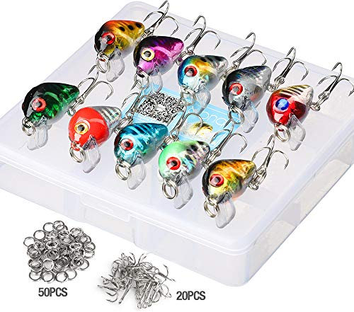 DONQL Angelköder-Set, Elritze-Köder-Set, Wobbler, Kurbelköder mit Haken, harte Popper-Köder für Salzwasser, Süßwasser, Forelle, Barsch, Lachs (10 Stück, 2,8 cm/1,7 g)