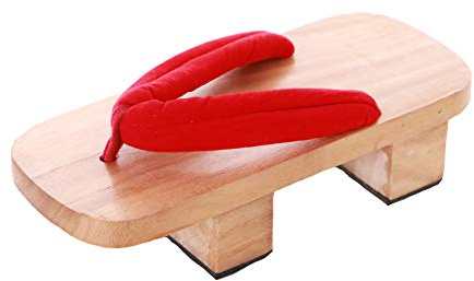 K-G-20-2 Geta/sandales japonaises en bois clair avec lanière rouge Pour femme Pour geisha samouraï kendoka Avec tabi Se porte avec un kimono - Beige - rouge, Gr. 36-38 (Asia 38)