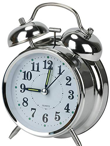 TOOLSTAR Reloj despertador retro, 4 pulgadas con doble campana, reloj despertador analógico de cuarzo con luz nocturna para dormitorio (aguja lumínica)