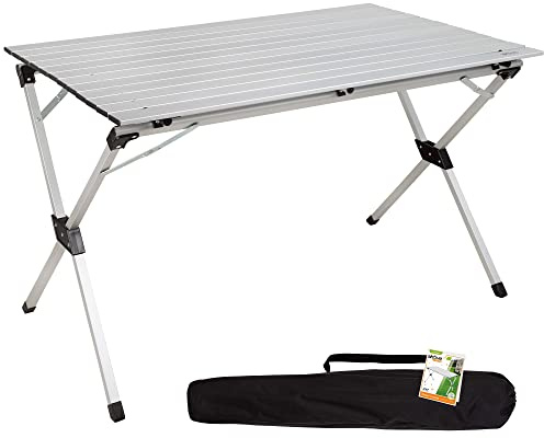 Aktive 52841 - Mesa plegable ligera para camping de aluminio, tablero laminado, 110x70x70 cm, con bolsa de transporte, topes antideslizantes, para 6 personas