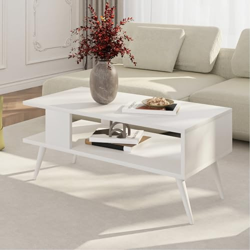 [en.casa] Table Basse Design Rectangulaire pour Salon avec Surface de Rangement Panneau de Particules Mélaminé Bois 40 x 90 x 45 cm Blanc