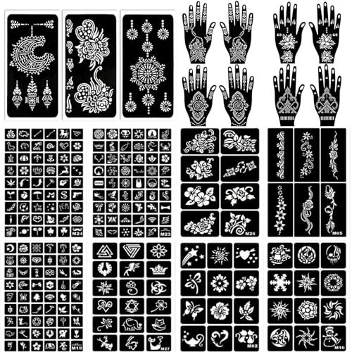 Henné Pochoirs de tatouage réutilisables - Pochoirs de tatouage temporaire pour femmes, filles et adolescents