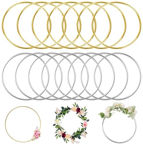 Cerchi per Acchiappasogni 16pcs Cerchio Metallo 10cm fai da te Anelli a Cerchio in Metallo Anello Metallico per Lavori D'artigianato Argento Oro per acchiappasogni e Artigianato Nuziali (A)