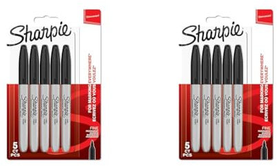 Sharpie Permanent Markers | Fine Point | Black | 5 Count (Pack of 2)